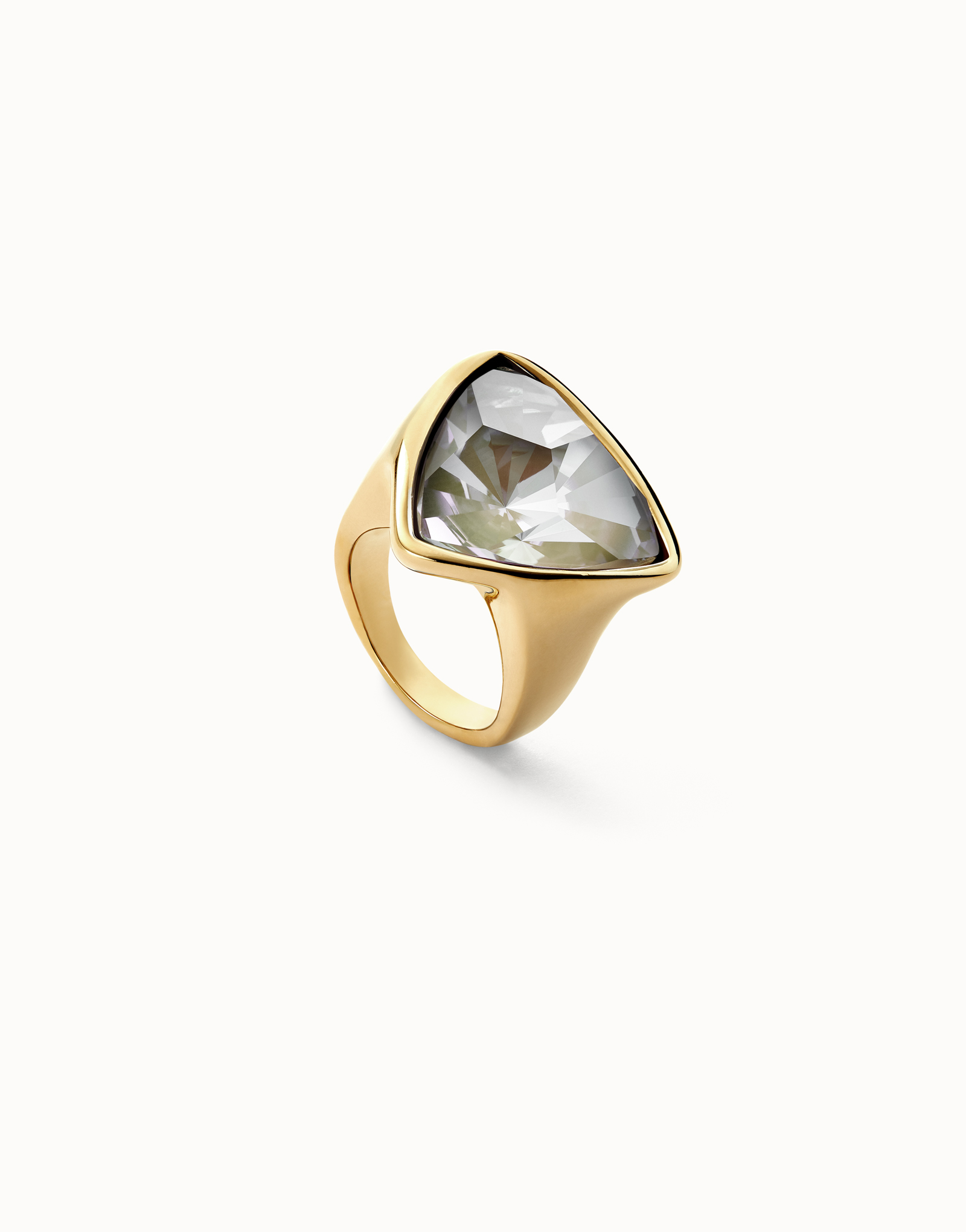 Large triangular ring with crystals, Golden, large thumbnail