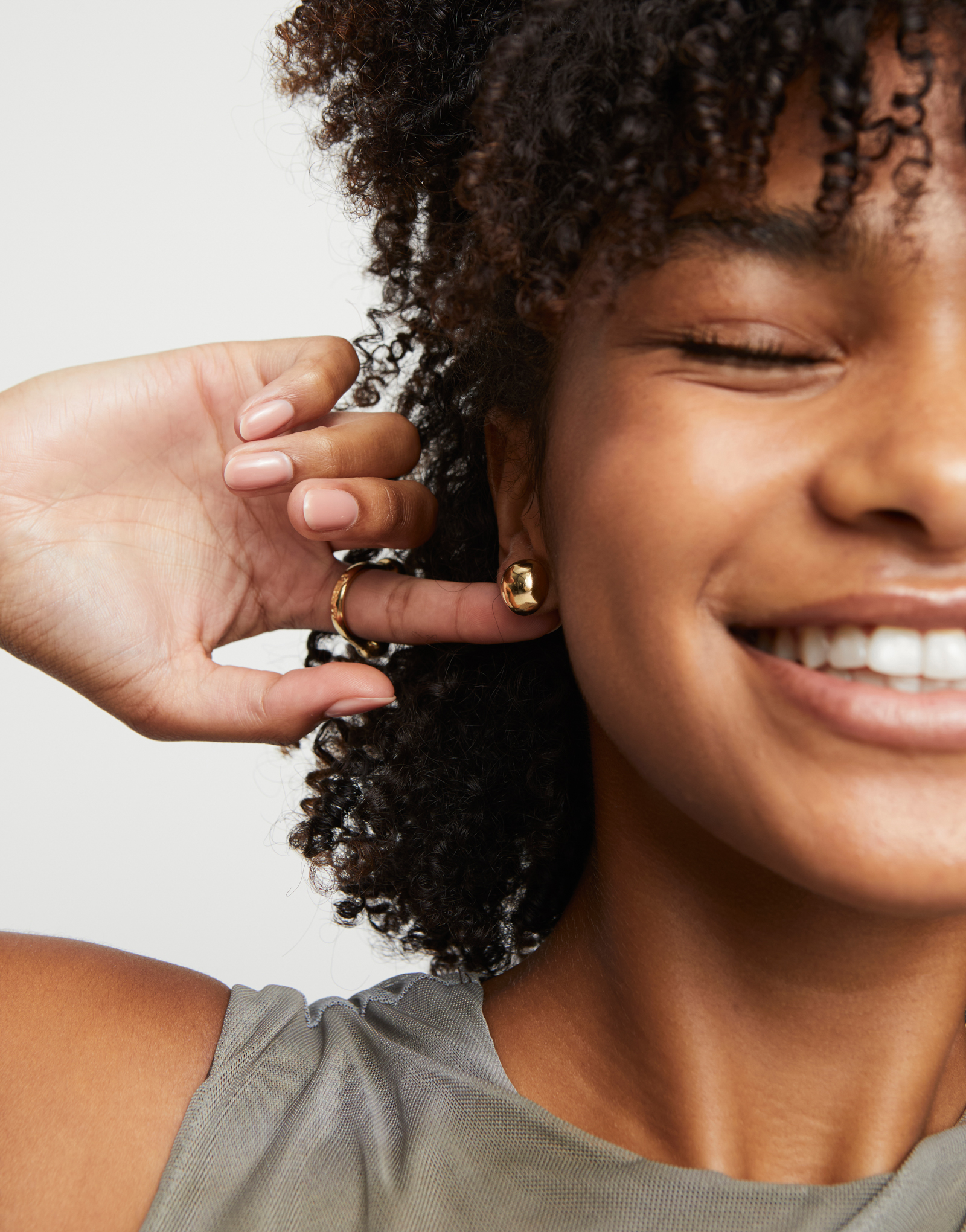 Bead shaped stud earrings, Golden, large thumbnail