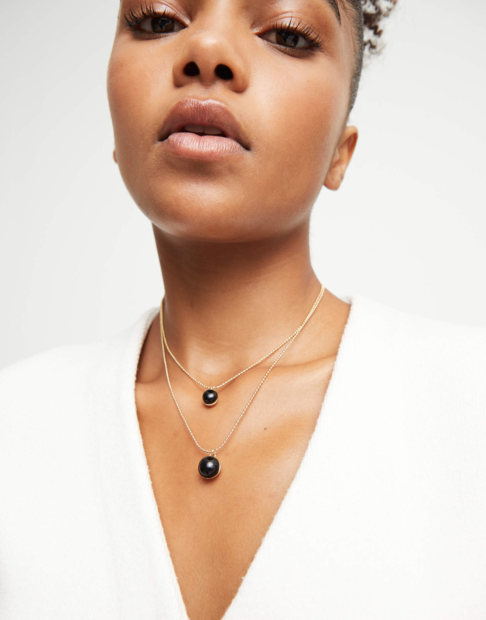 Multi-layer pendant link necklace with black murano glass, Golden, large thumbnail