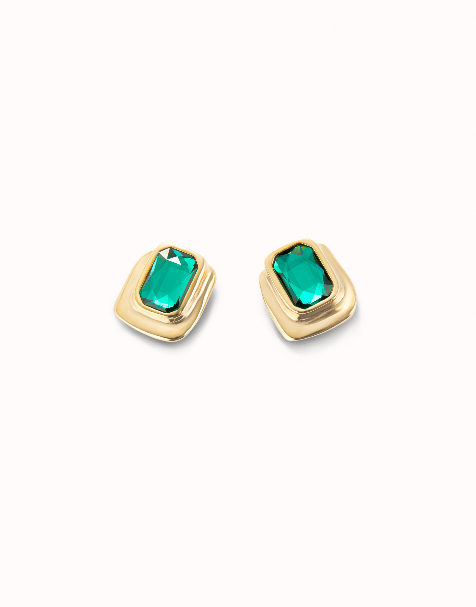 Stud earrings with green crystal, Golden, large thumbnail