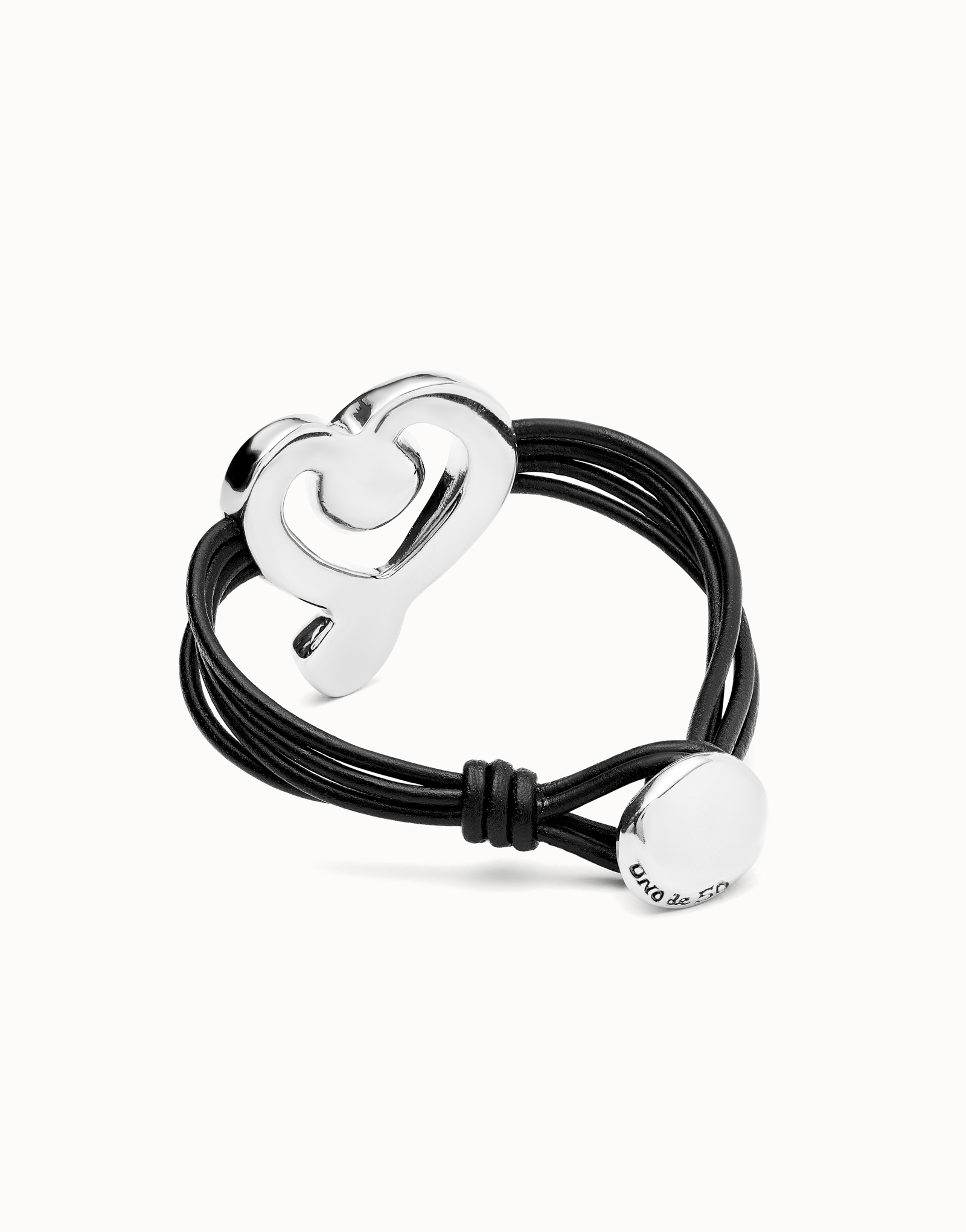 Multi strand leather bracelet with a heart, Silver, large thumbnail