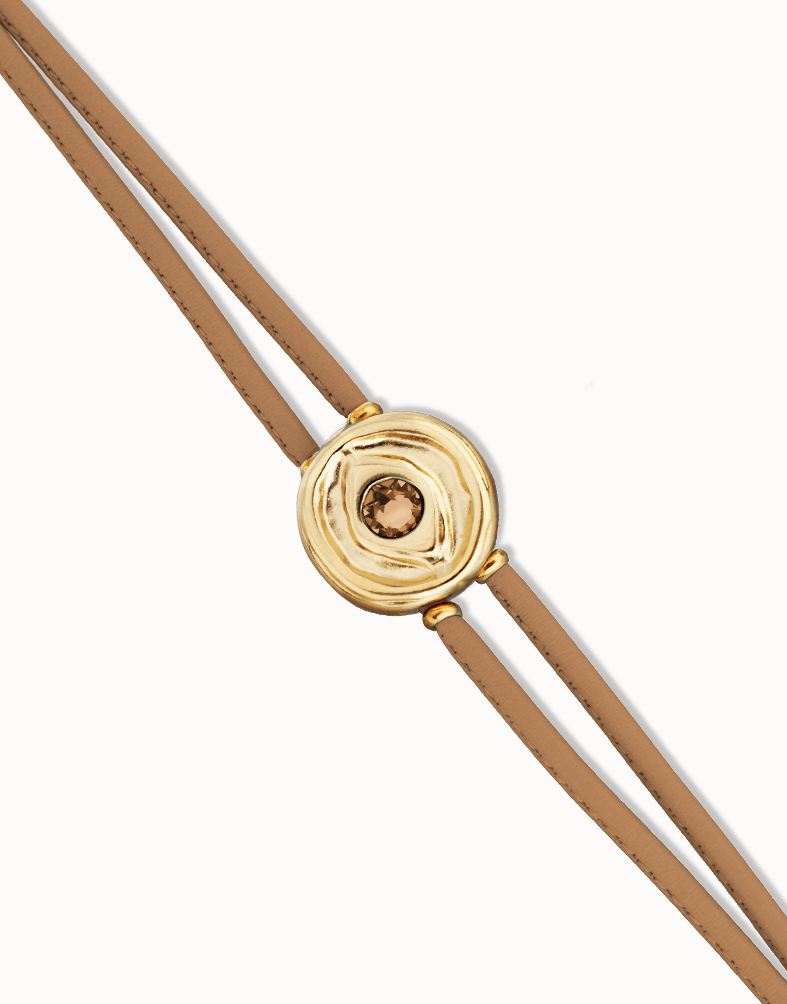 Double cream leather birthstone bracelet with eye, Golden, large thumbnail