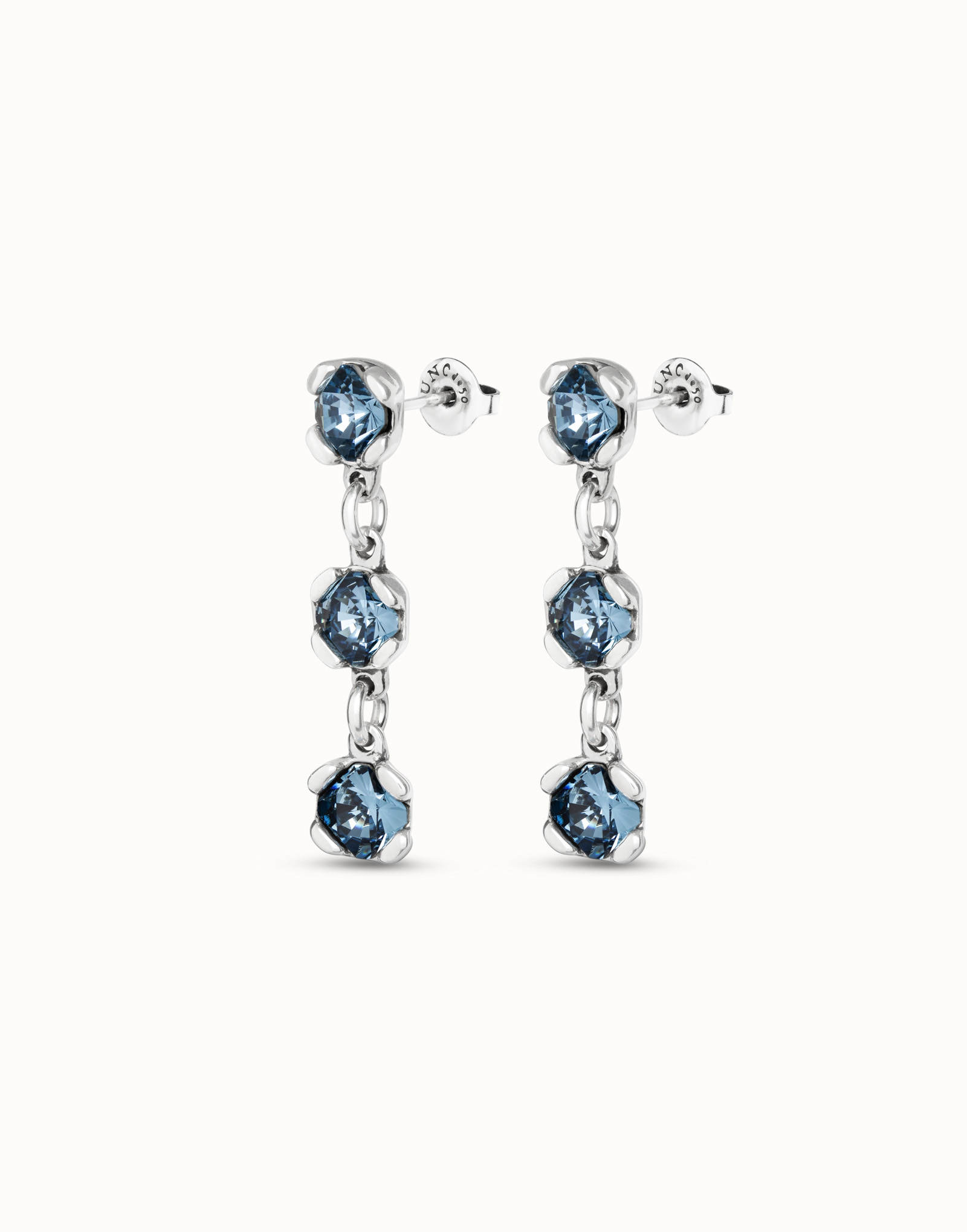 Drop earrings with blue crystals, Silver, large thumbnail