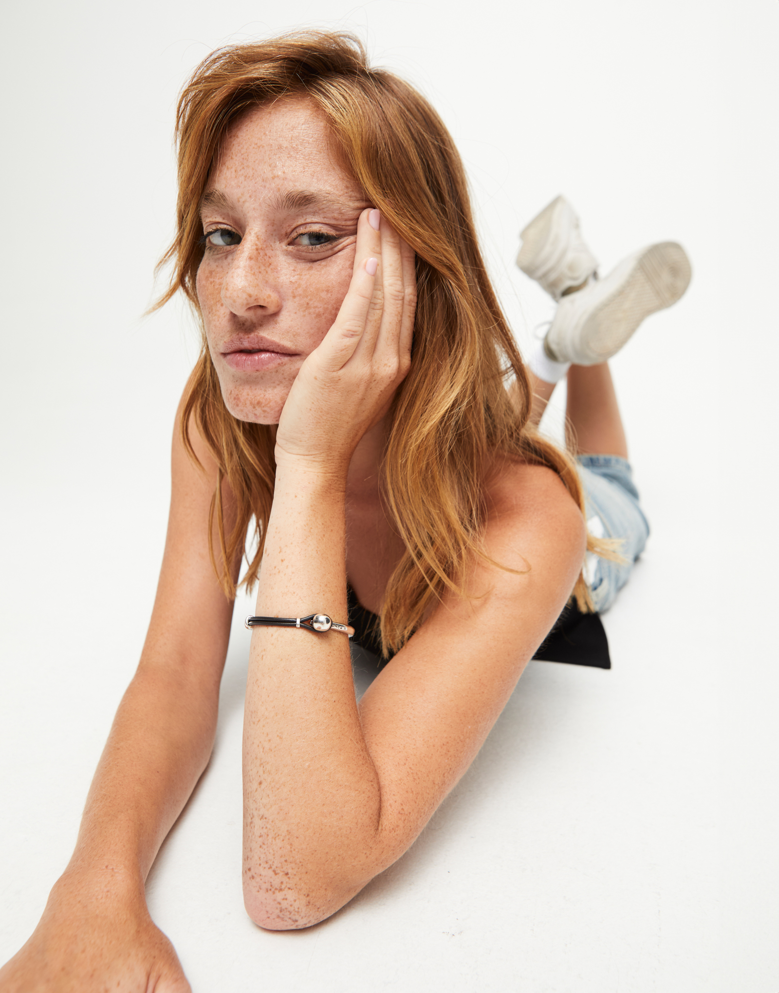 Bangle bracelet with brown leather, Silver, large thumbnail