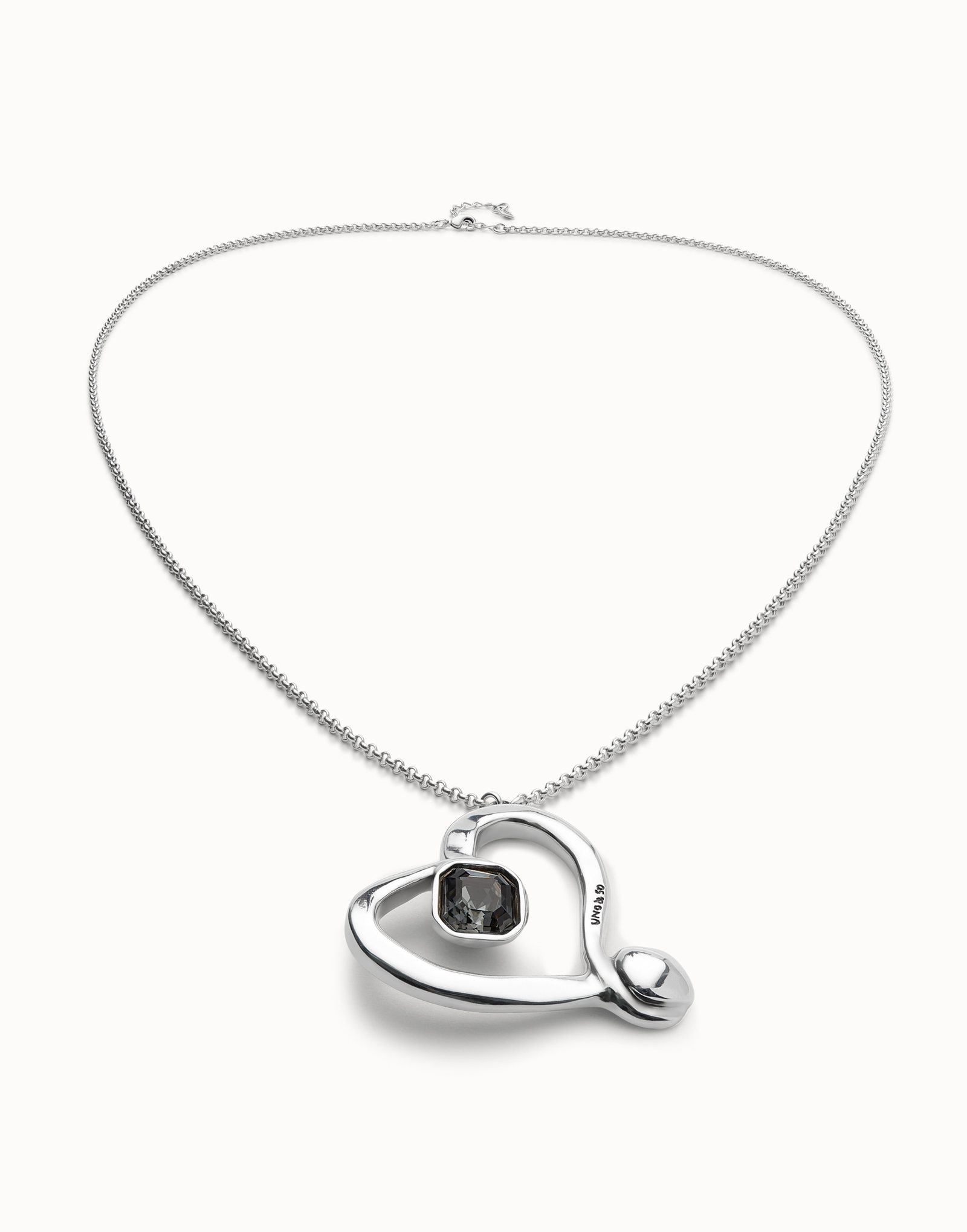 Long chain pendant necklace with a large heart, Silver, large thumbnail