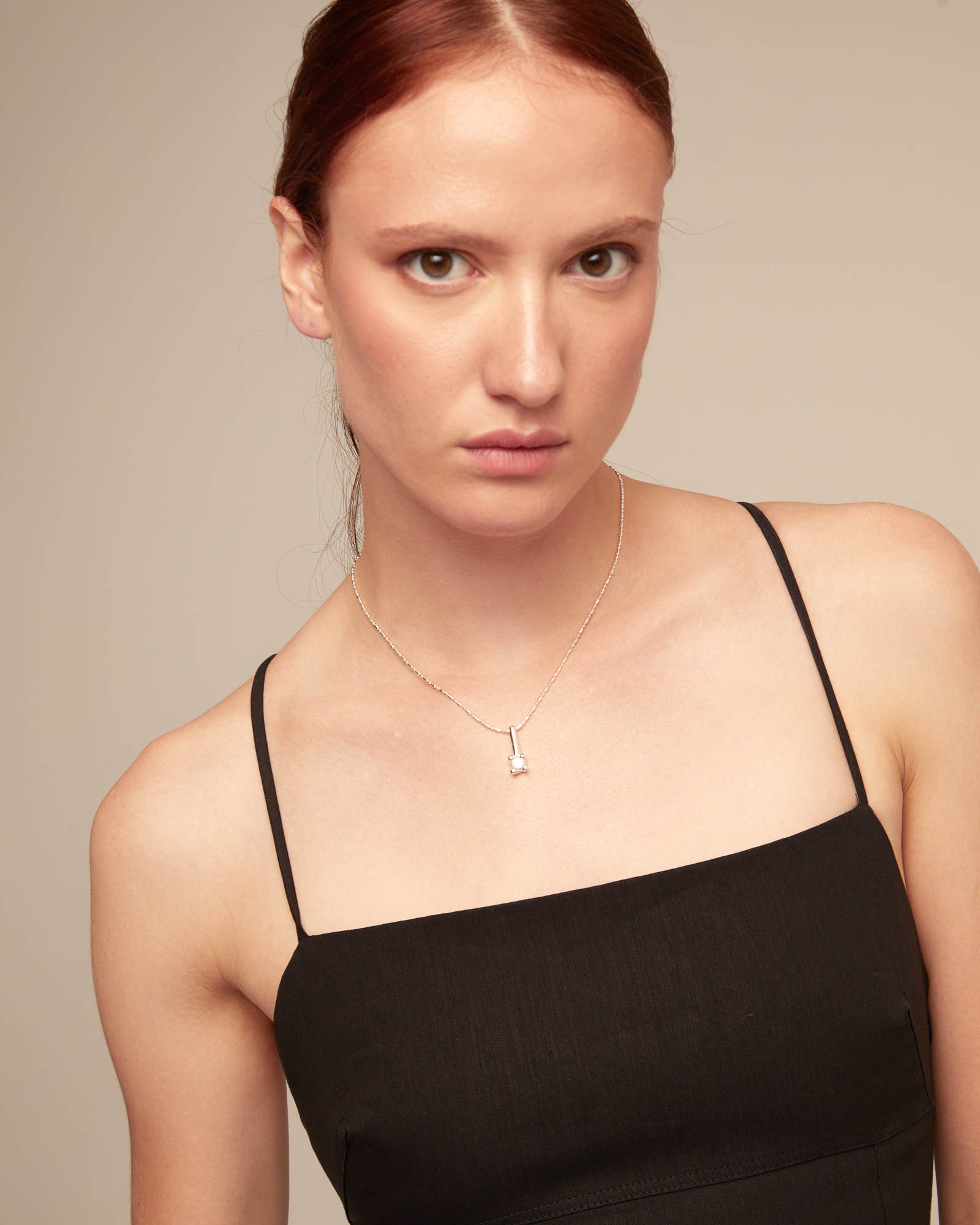 Short chain necklace with white cubic zirconia, Silver, large thumbnail