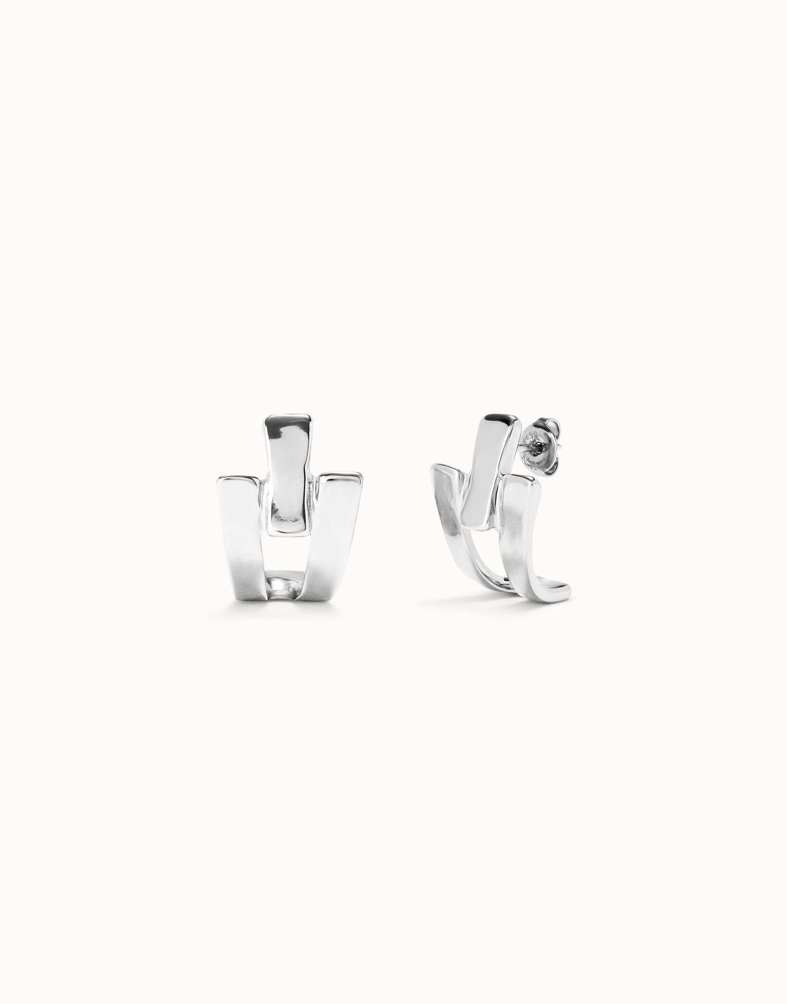 Triple-Curve Stud Earrings, Silver, large thumbnail