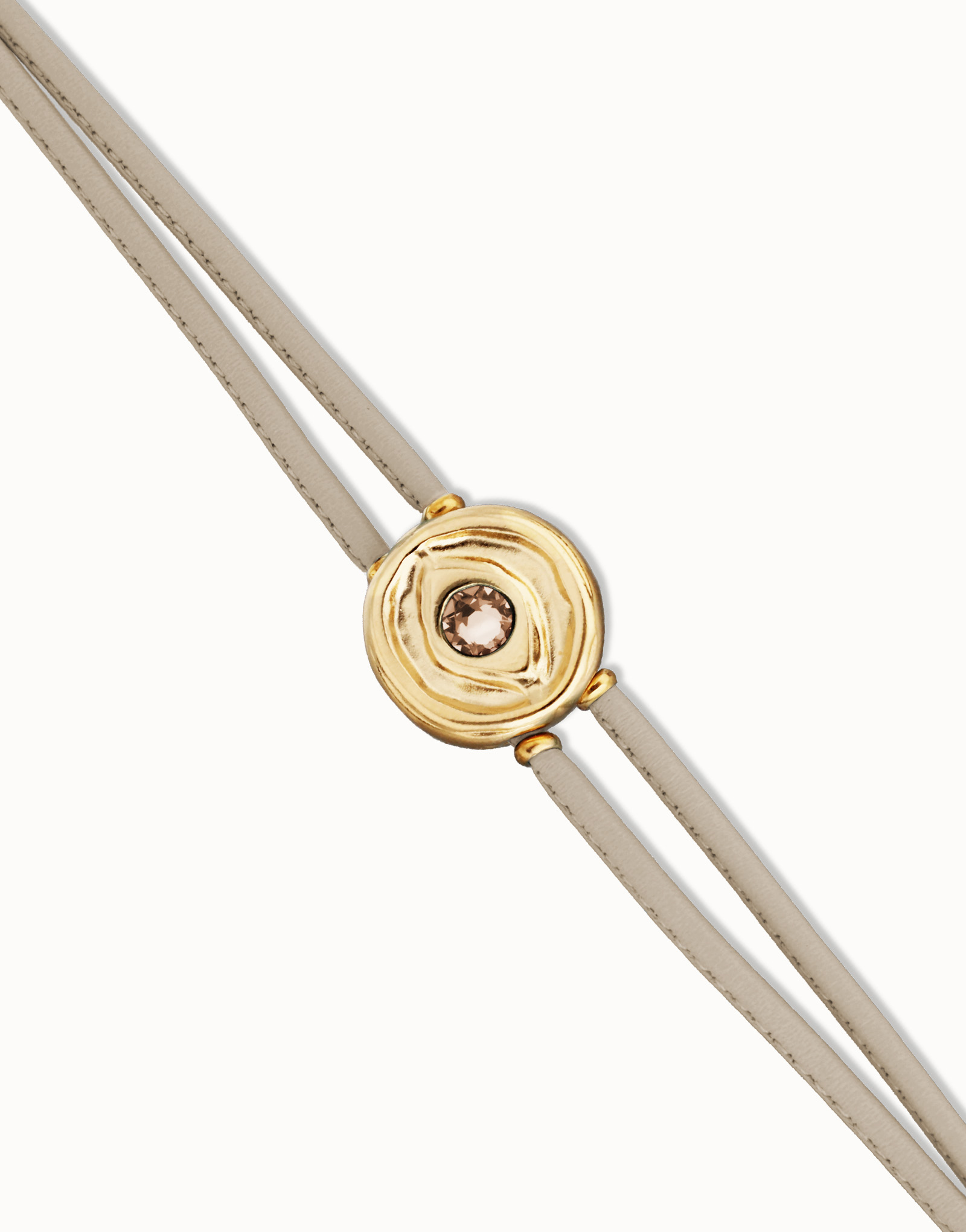 Double ivory leather birthstone bracelet with eye, Golden, large thumbnail