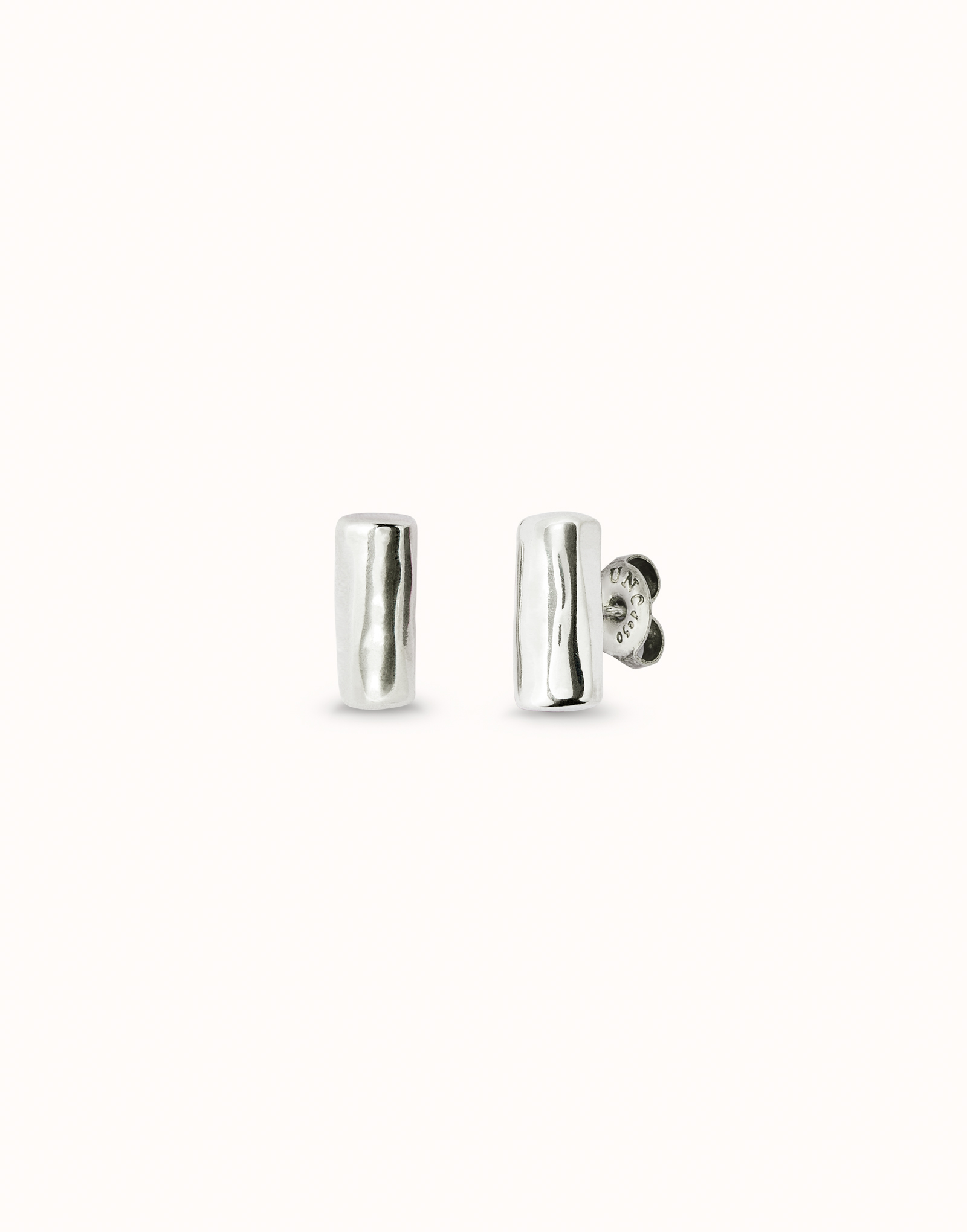 Tubular shape stud earrings, Silver, large thumbnail