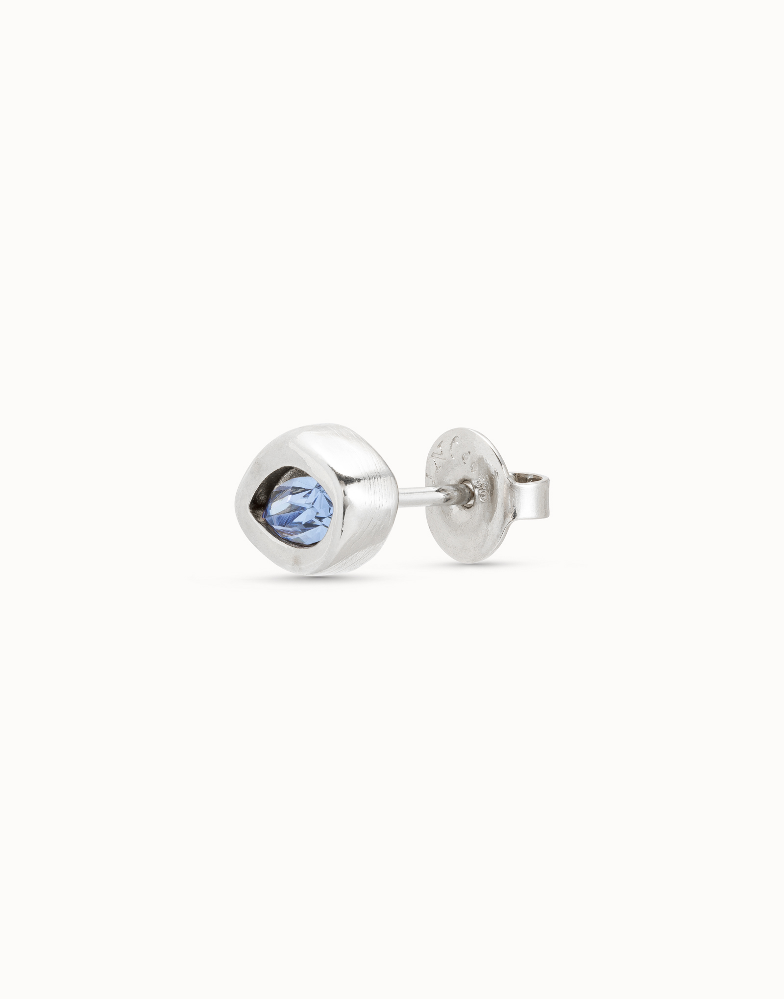 Single Stud Earring With Blue Stone, Silver, large thumbnail